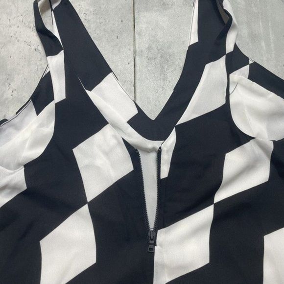 Sam Edelman Diamond Stretch Trapeze Dress Black White V Neck Sleeveless Size XS - Picture 3 of 8